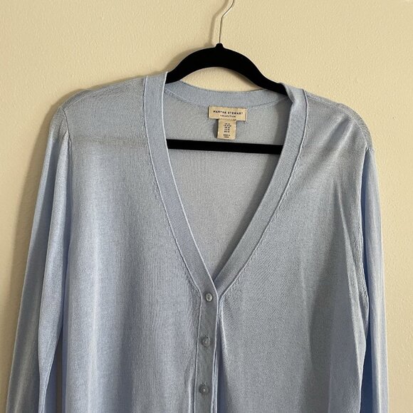 Martha Stewart Collection Women M Light Blue Sheer V-Neck Button Up Cardigan - Picture 4 of 10